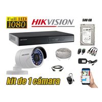 Kit 1 Cámaras de Seguridad Hikvision Full Hd 1080P mas Disco 500Gb Completo