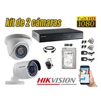 Kit 2 Cámaras de Seguridad Hikvision Full Hd 1080P mas Disco 500Gb Hdmi