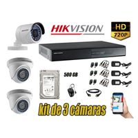 Kit 3 Cámaras de Seguridad Hikvision Hd 720P mas Disco 500Gb Hdmi P2P
