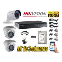 Kit 3 Cámaras de Seguridad Hikvision Full Hd 1080P mas Disco 500Gb Hdmi