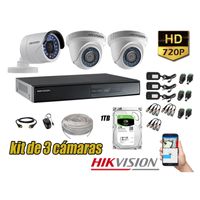 Kit 3 Cámaras de Seguridad Hikvision Hd 720P mas Disco 1Tb Completo P2P