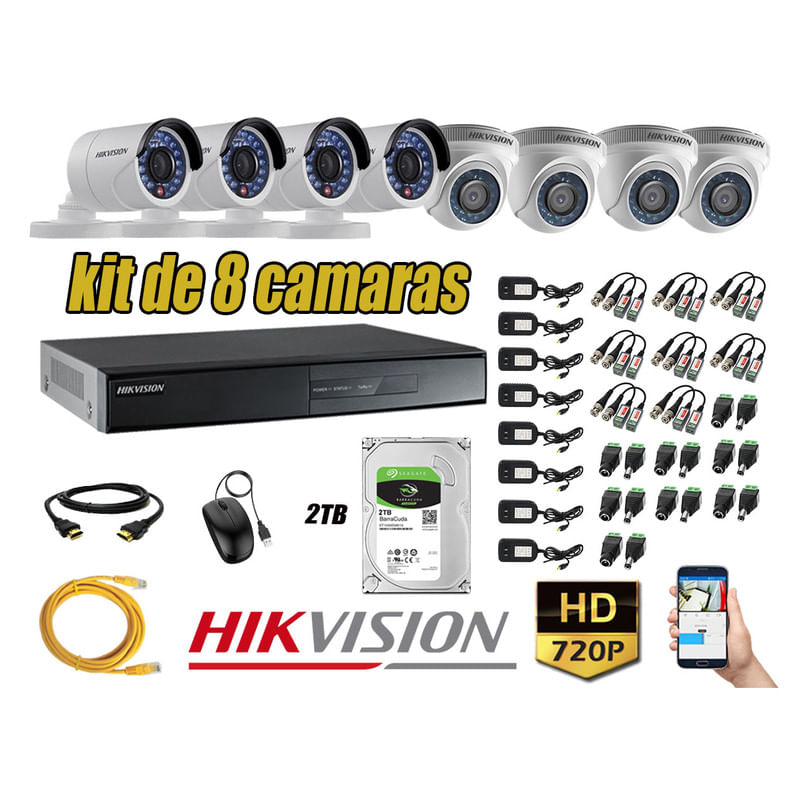 Kit 8 Cámaras de Seguridad Hikvision Hd 720P mas Disco 2Tb Hdmi P2P