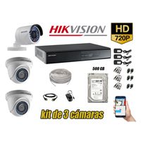 Kit 3 Cámaras de Seguridad Hikvision Hd 720P mas Disco 500Gb Completo P2P
