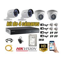 Kit 4 Cámaras de Seguridad Hikvision Hd 720P mas Disco 500Gb Hdmi P2P