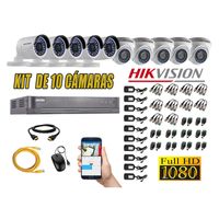 Kit 10 Cámaras de Seguridad Hikvision Full Hd 1080P mas Cable Hdmi