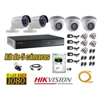 Kit 5 Cámaras de Seguridad Hikvision Full Hd 1080P mas Disco 1Tb Hdmi P2P