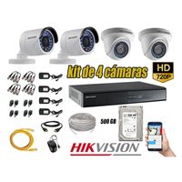 Kit 4 Cámaras de Seguridad Hikvision Hd 720P mas Disco 500Gb Completo P2P