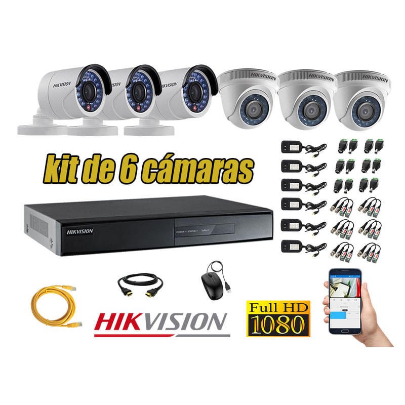 Kit 6 Cámaras de Seguridad Hikvision Full Hd 1080P mas Cable Hdmi