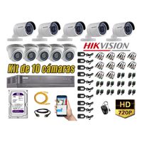 Kit 10 Cámaras de Seguridad Hikvision Hd 720P mas Disco 1Tb Hdmi P2P