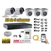 Kit 5 Cámaras de Seguridad Hikvision Full Hd 1080P mas Disco 2Tb Completo
