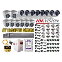 Kit 16 Cámaras de Seguridad Hikvision Hd 720P mas Disco 1Tb Wd Completo P2P