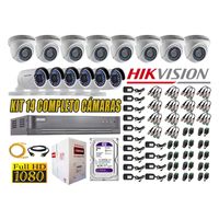 Kit 14 Cámaras de Seguridad Hikvision Full Hd 1080P mas Disco 2Tb Completo