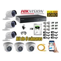 Kit 6 Cámaras de Seguridad Hikvision Full Hd 1080P mas Disco 1Tb Hdmi P2P