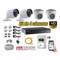 Kit 4 Cámaras de Seguridad Hikvision Hd 720P mas Disco 1Tb Completo P2P