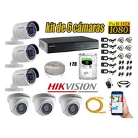 Kit 6 Cámaras de Seguridad Hikvision Full Hd 1080P mas Disco 1Tb Completo