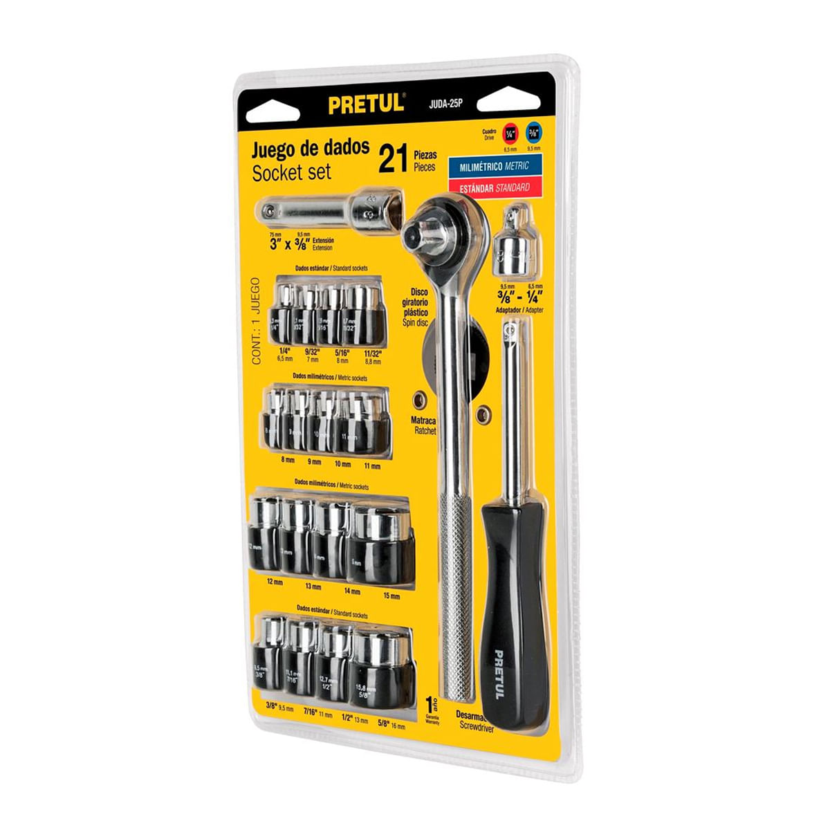 Juego de dados de 3/8"" y 1/4"" con ratchet - 21162 Pretul