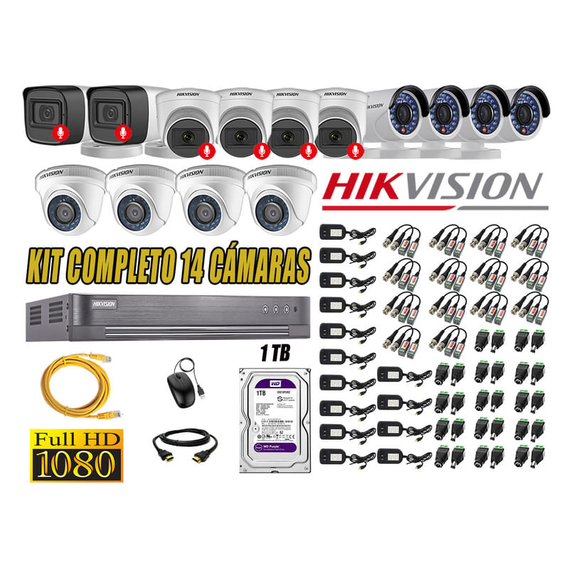 Kit 14 Cámaras de Seguridad Hikvision 06 Camara Audio Incorporado Full HD 1080p