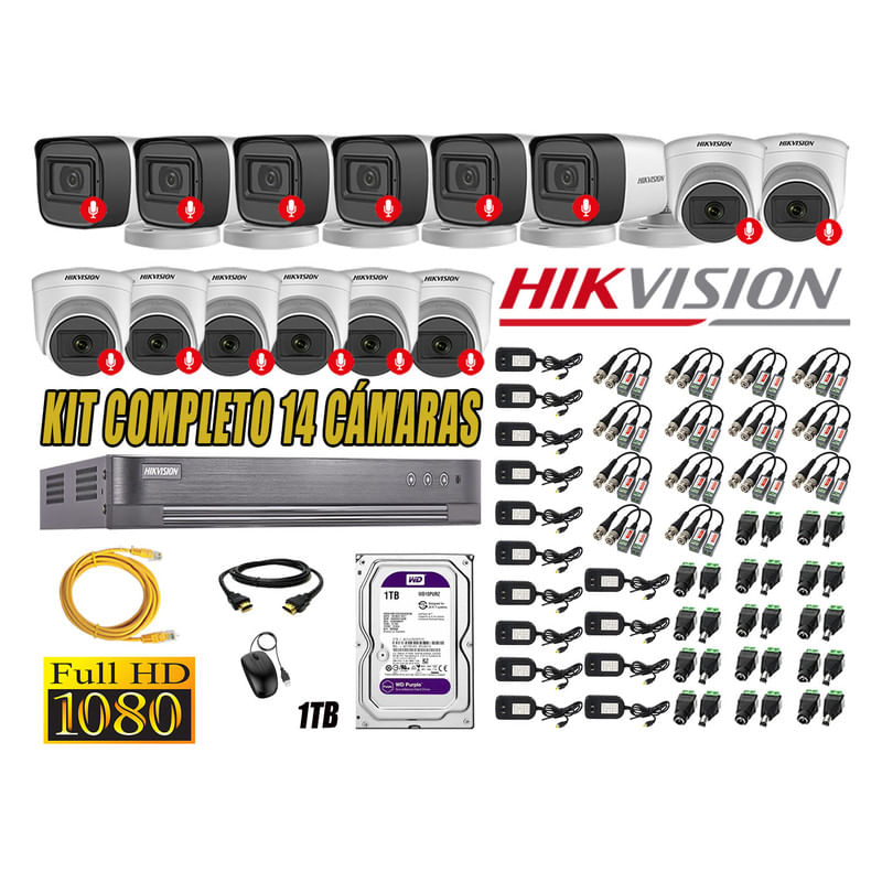Kit 14 Cámaras de Seguridad Hikvision con Audio Incorporado Full HD 1080p