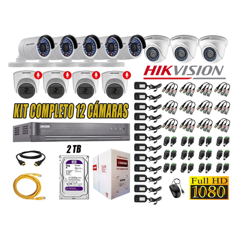 Kit 12 Cámaras de Seguridad Hikvision 04 Camara Audio Incorporado Full HD 2mp