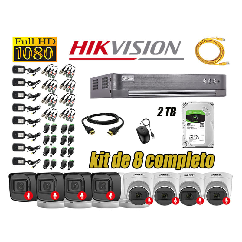 Kit 8 Cámaras de Seguridad Hikvision Audio Incorporado Full HD 1080p