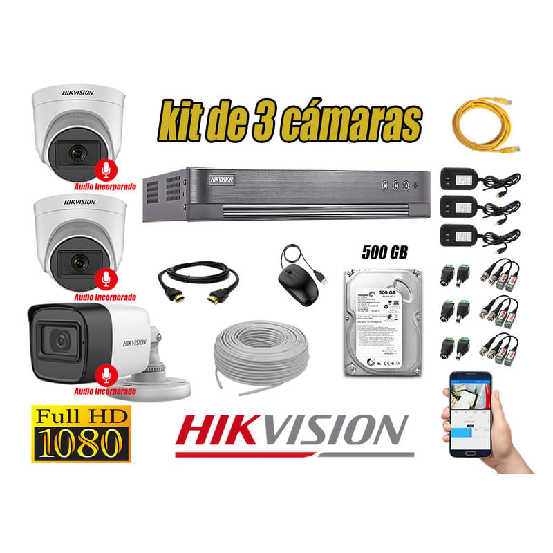 Kit 3 Cámaras de Seguridad Hikvision 3 Camara Audio Incorporado Full HD 2mp