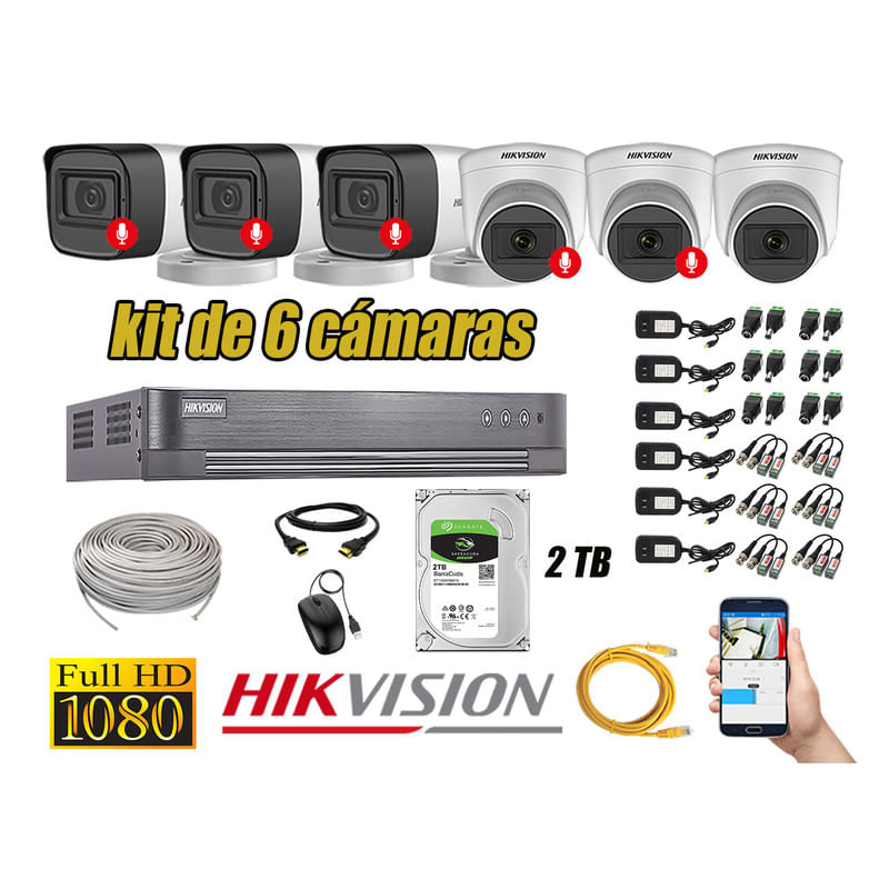 Kit 6 Cámaras de Seguridad Hikvision Audio Incorporado Full HD 2Mp