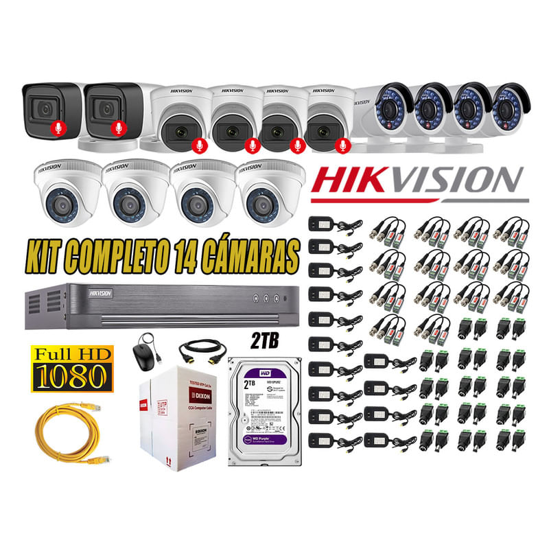 Kit 14 Cámaras de Seguridad Hikvision 06 Camara Audio Incorporado Full HD 2mp