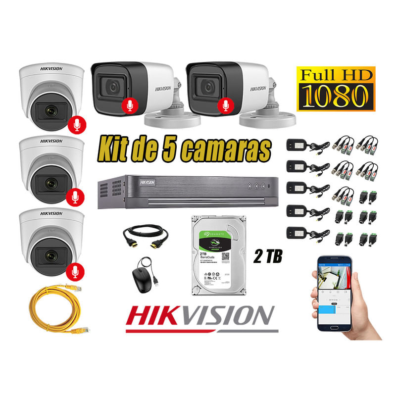Kit 5 Cámaras de Seguridad Hikvision Audio Incorporado Full HD 1080p
