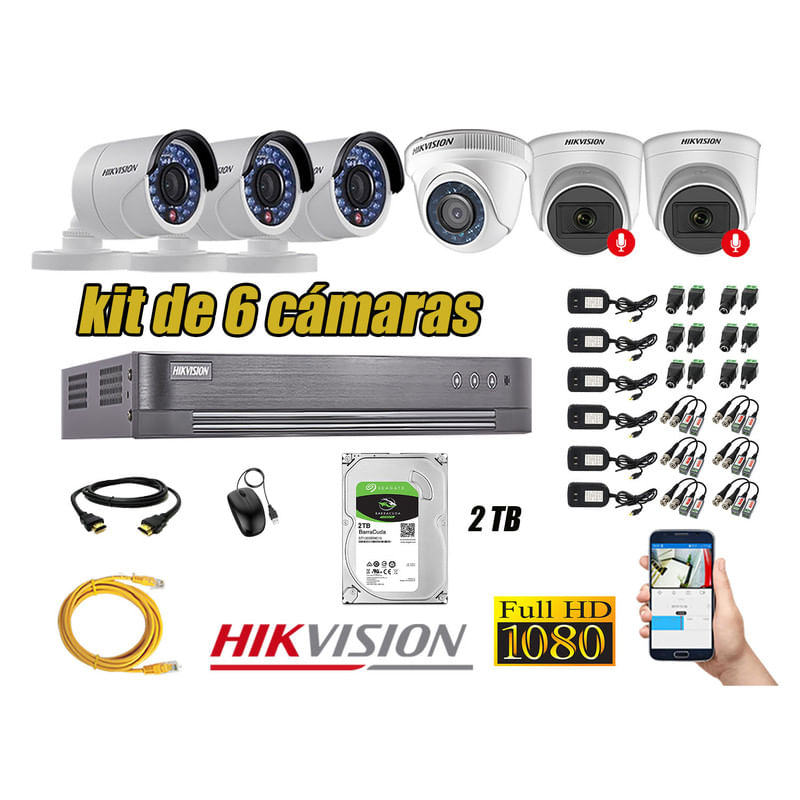 Kit 6 Cámaras de Seguridad Hikvision 02 Camara Audio Incorporado Full HD 1080p