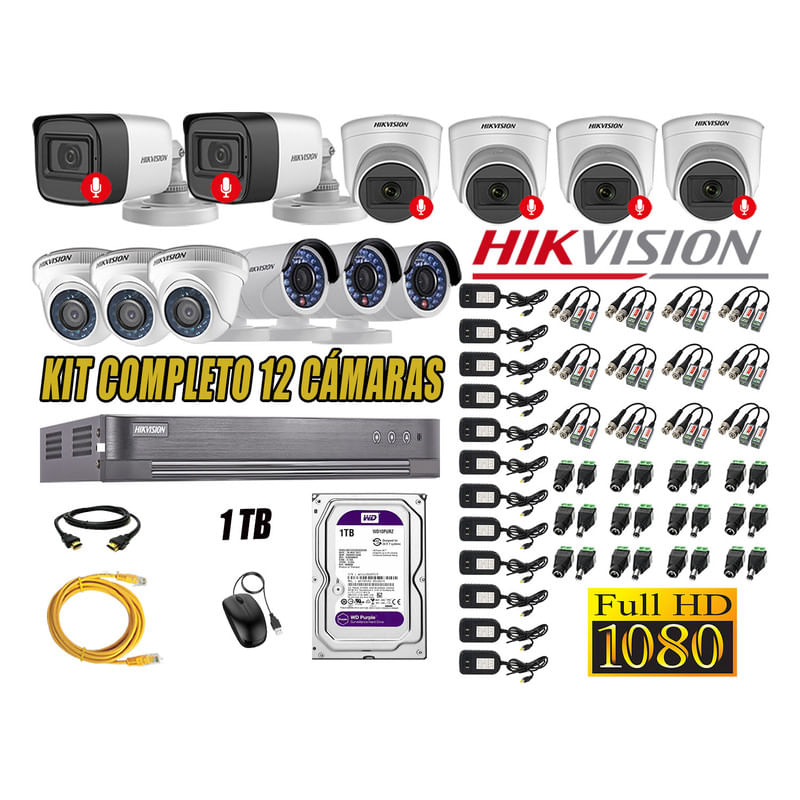 Kit 12 Cámaras de Seguridad Hikvision 06 Camara Audio Incorporado Full HD 1080p