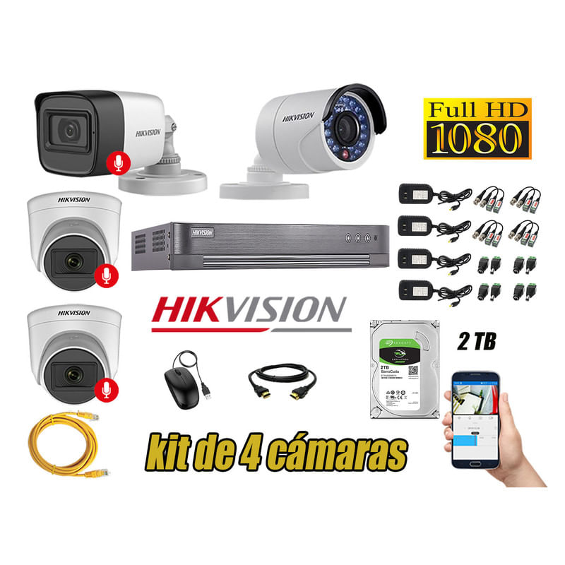 Kit 4 Cámaras de Seguridad Hikvision 03 Camara Audio Incorporado Full HD 1080p
