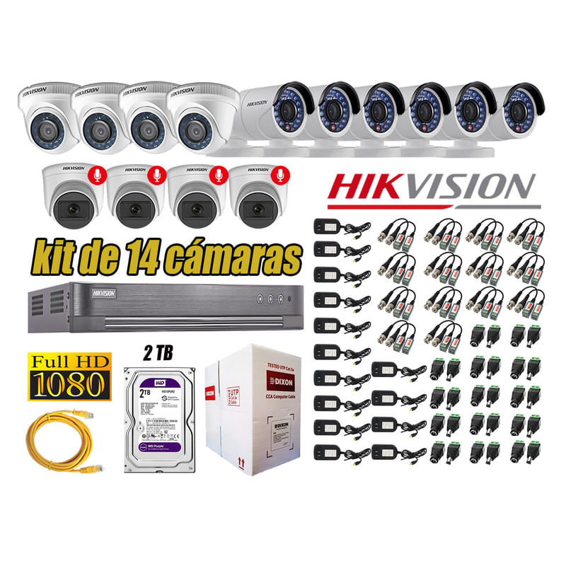 Kit 14 Cámaras de Seguridad Hikvision 04 Camara Audio Incorporado Full HD 2mp