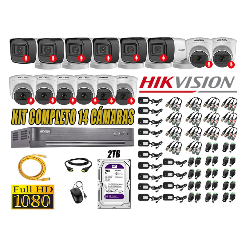 Kit 14 Cámaras de Seguridad Hikvision Audio Incorporado Full HD 1080p