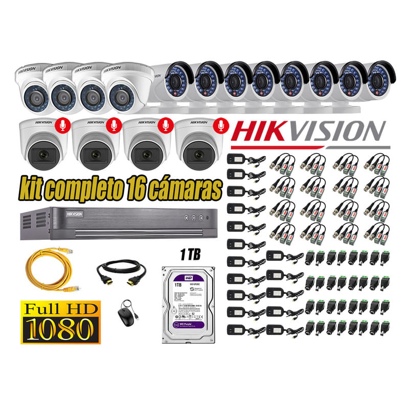 Kit 16 Cámaras de Seguridad Hikvision 04 Camara con Audio Incorporado Full HD 1080p