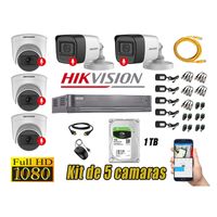 Kit 5 Cámaras de Seguridad Hikvision y Audio Incorporado Full HD 1080p