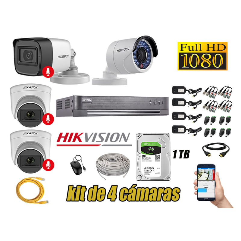 Kit 4 Cámaras de Seguridad Hikvision 03 Camara con Audio Incorporado Full HD 2mp