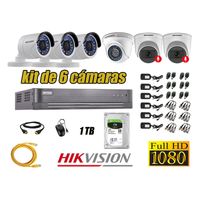 Kit 6 Cámaras de Seguridad Hikvision 2 Camara Audio Incorporado Full HD 1080p