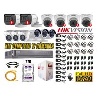 Kit 12 Cámaras de Seguridad Hikvision 6 Camara Audio Incorporado Full HD 2mp