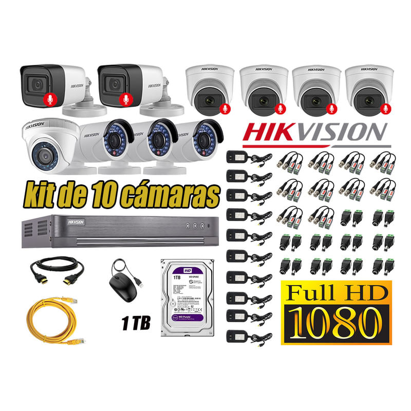 Kit 10 Cámaras de Seguridad Hikvision 06 Camara Audio Incorporado Full HD 1080p
