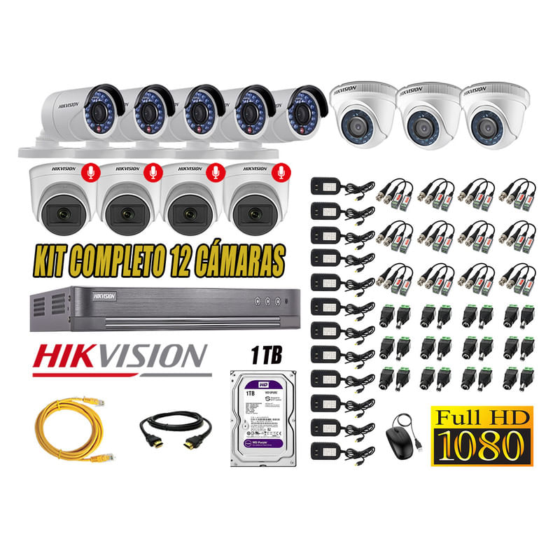 Kit 12 Cámaras de Seguridad Hikvision 04 Camara con Audio Incorporado Full HD 1080p