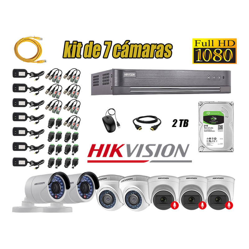 Kit 7 Cámaras de Seguridad Hikvision 03 Camara Audio Incorporado Full HD 1080p