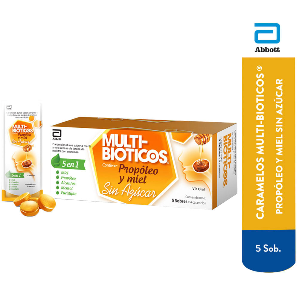 Caramelos MULTIBIOTICOS Duros sin Azúcar con Sabor a Menta y Miel Caja 5un