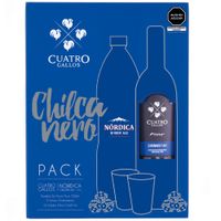 Pack Pisco Quebranta CUATRO GALLOS Botella 700ml  + Gaseosa Nórdica Botella 1.5L + Vaso + Dados