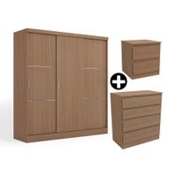 COMBO Ropero 3 puertas + Cómoda 4 cajones + Velador Roma 2 cajones sin tirador Nature