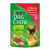 Comida para Perros DOG CHOW Cachorros Razas Pequeñas Sabor Carne, Leche y Arroz Pouch 100g
