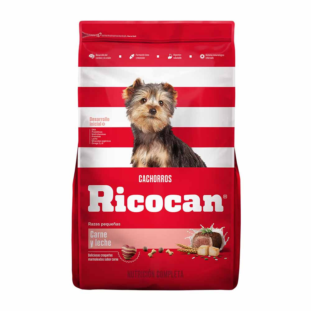 Comida para Perros RICOCAN Cachorros Razas Pequeñas Carne y Leche Bolsa 1Kg