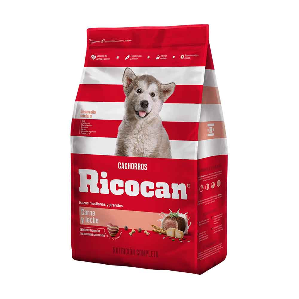 Comida para Perros RICOCAN Cachorros Razas Medianas y Grandes Carne y Leche Bolsa 8Kg