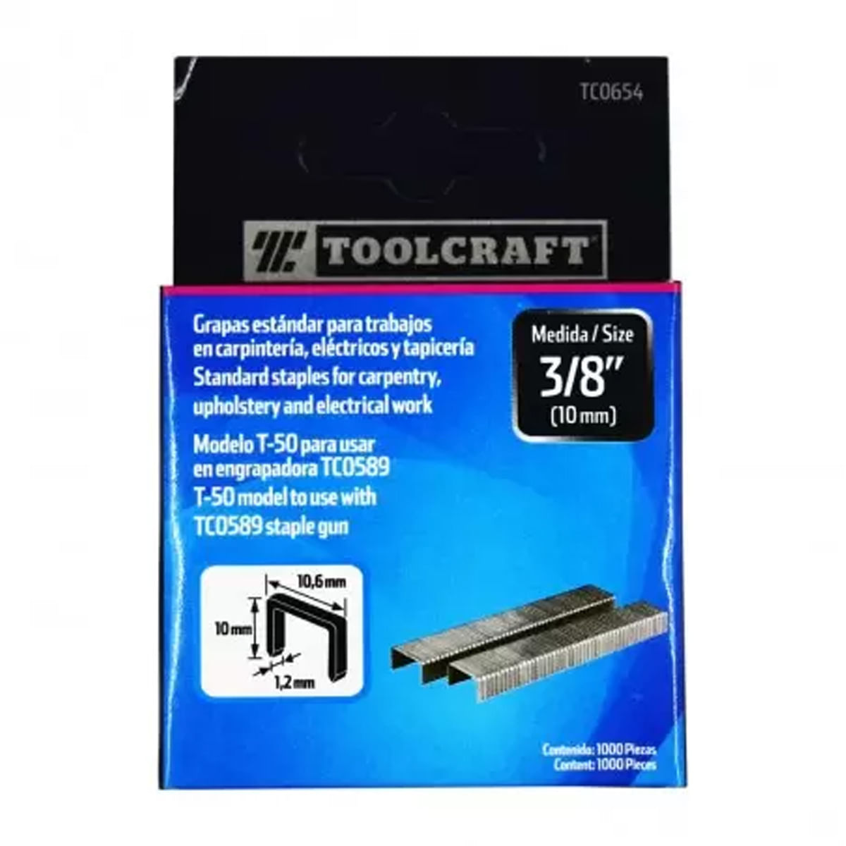 Grapas para Engrapadora de 3/8"" x 1000 unidades - Toolcraft TC0654