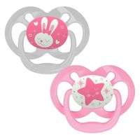 Set 2 unids. Chupones Advantage 6-18 MESES  que brilla en la oscuridad. Color: Rosa
