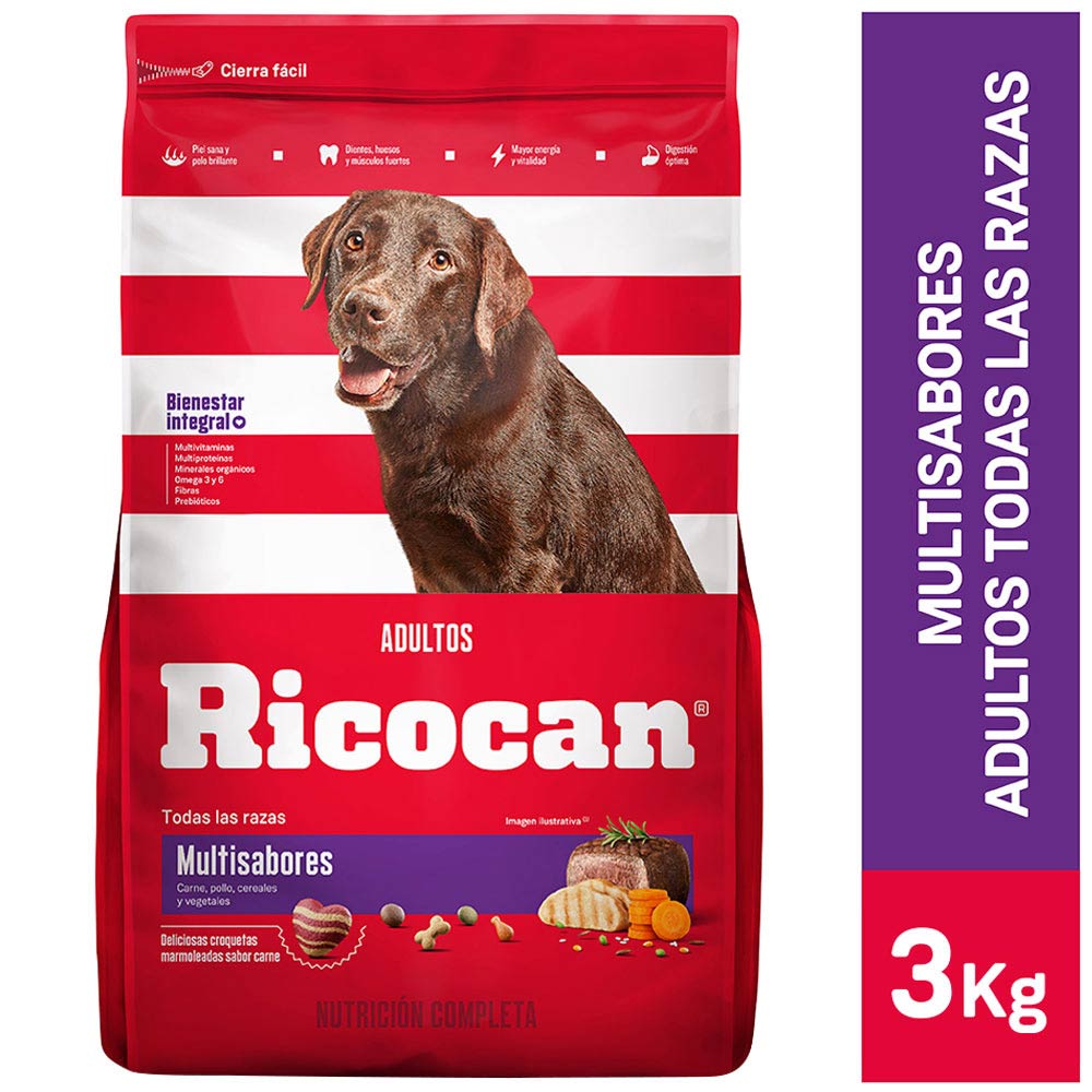 Comida para perros RICOCAN Adultos todas las razas multisabores Bolsa 3Kg